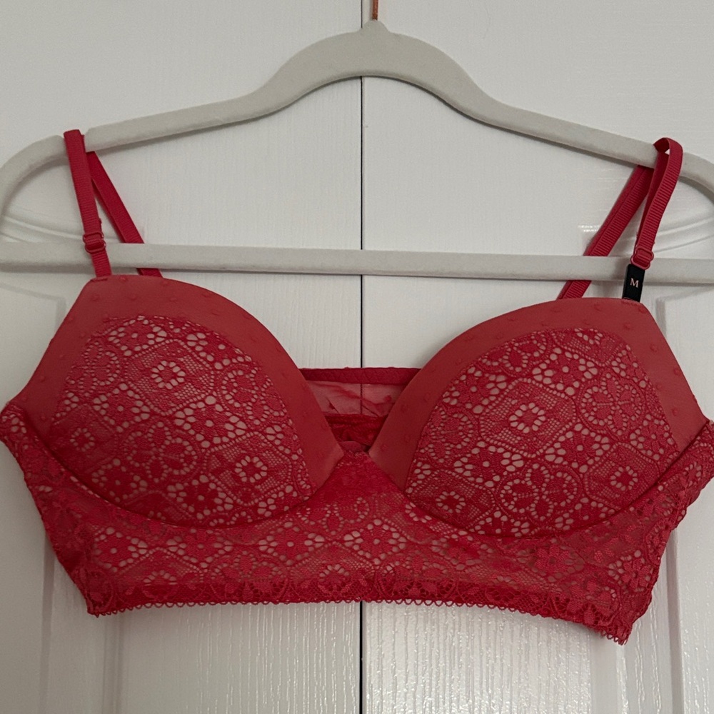 Coral Lace Push-Up Bralette with Adjustable Straps
